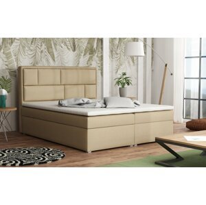Americká postel boxspring CS34013, s matrací a úložným prostorem, béžová látka, 160x200 cm
