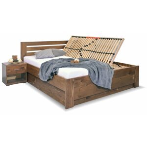 Zvýšená postel dvoulůžko s úložným prostorem RITA, masiv smrk, 200x200 cm