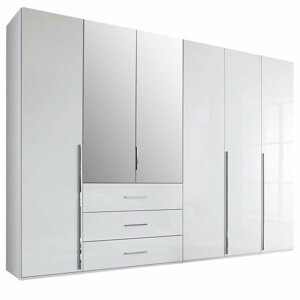 Šatní skříň COLIN alpská bílá, 6 dveří, 2 zrcadla