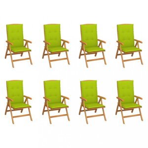 Skládací zahradní židle s poduškami 8 ks teak / látka Dekorhome Světle zelená