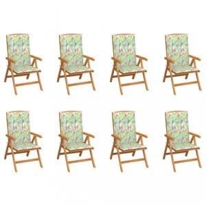 Skládací zahradní židle s poduškami 8 ks teak / látka Dekorhome Květy vzor