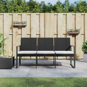 3místná zahradní lavice s poduškami černá PP ratan