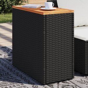 Zahradní stolek s dřevěnou deskou černý 58x27,5x55 cm polyratan