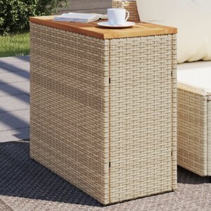 Zahradní stolek s dřevěnou deskou béžový 58x27,5x55cm polyratan