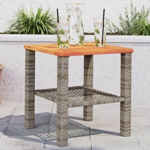 Zahradní stolek šedý 40 x 40 x 42 cm polyratan akáciové dřevo