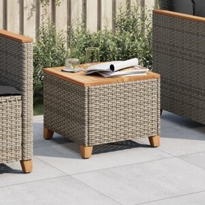 Zahradní stolek šedý 45 x 45 x 37 cm polyratan akáciové dřevo