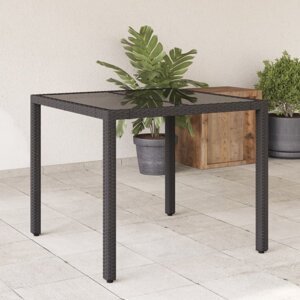 Zahradní stůl se skleněnou deskou černý 90x90x75 cm polyratan
